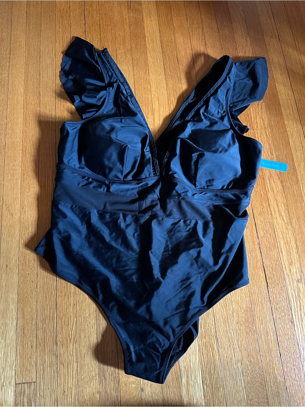 CupShe Black One Piece Ruffle & Mesh Bathing Suit, 3X, NWT